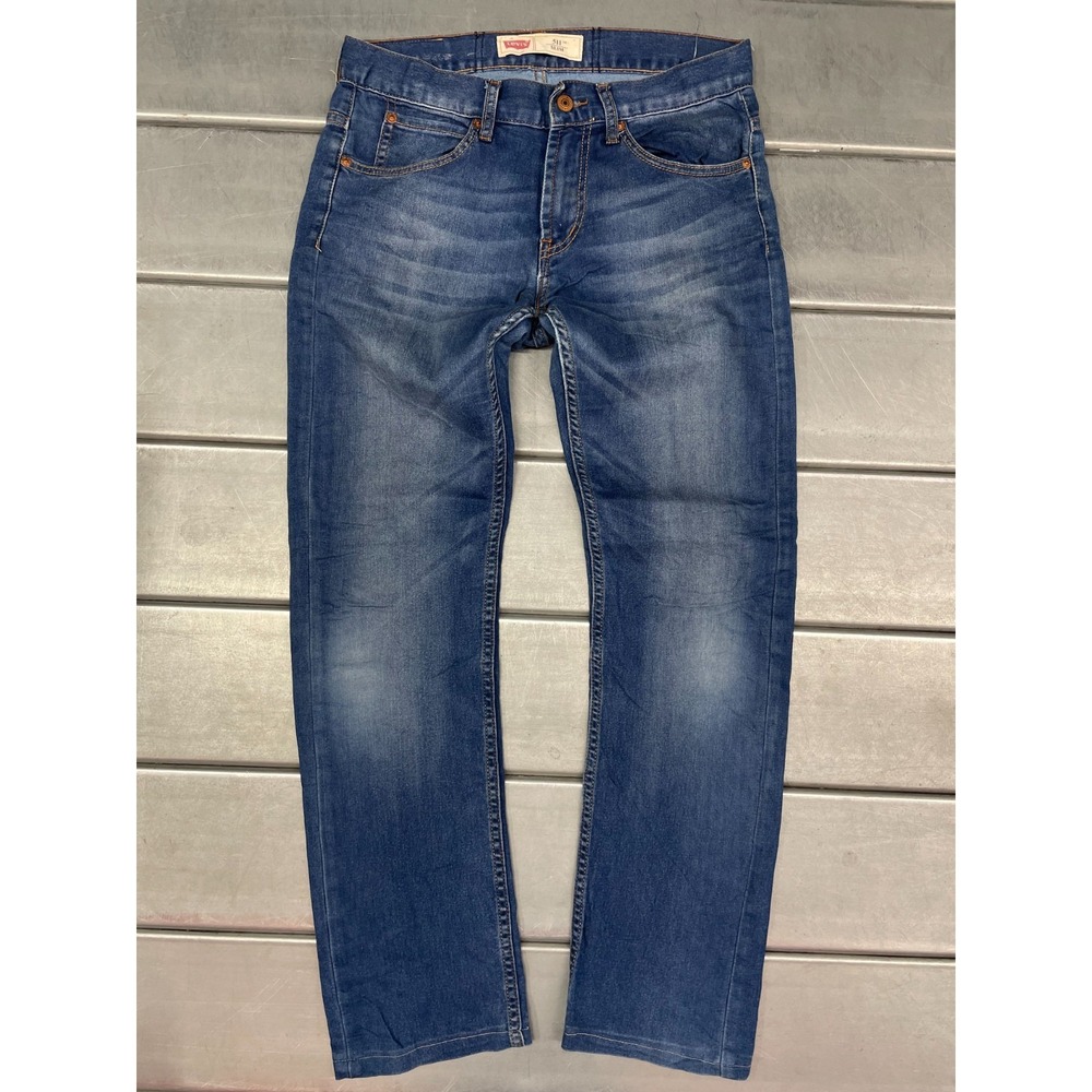 Levis 511 Slim Straight Jeans‎ Womens 29x29 Blue Medium Wash Denim Stretch Faded